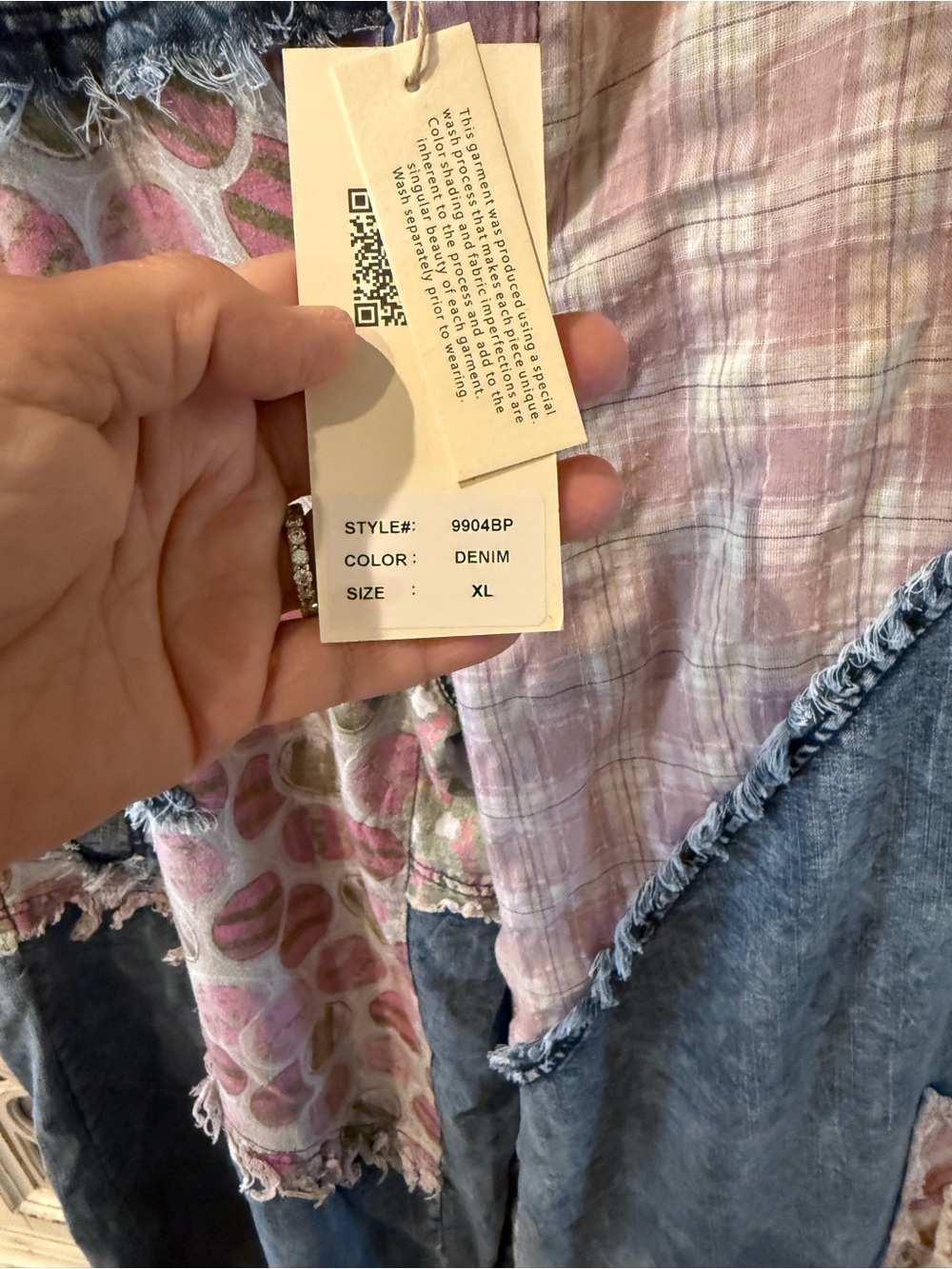 Boho Patchwork Wide-Leg Jeans in Blue and Pink - Picture 3 of 3